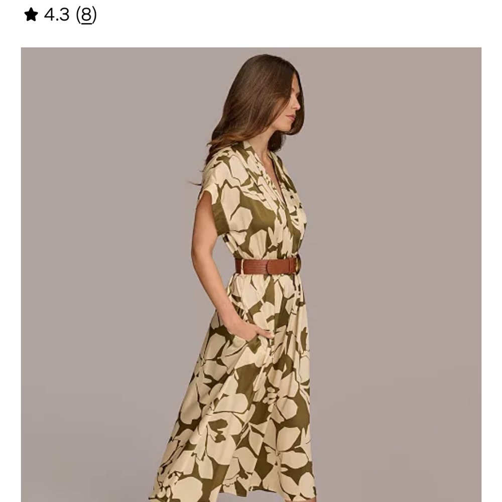 Donna Karan Olive and Cream Floral Dress - Picture 2 of 8